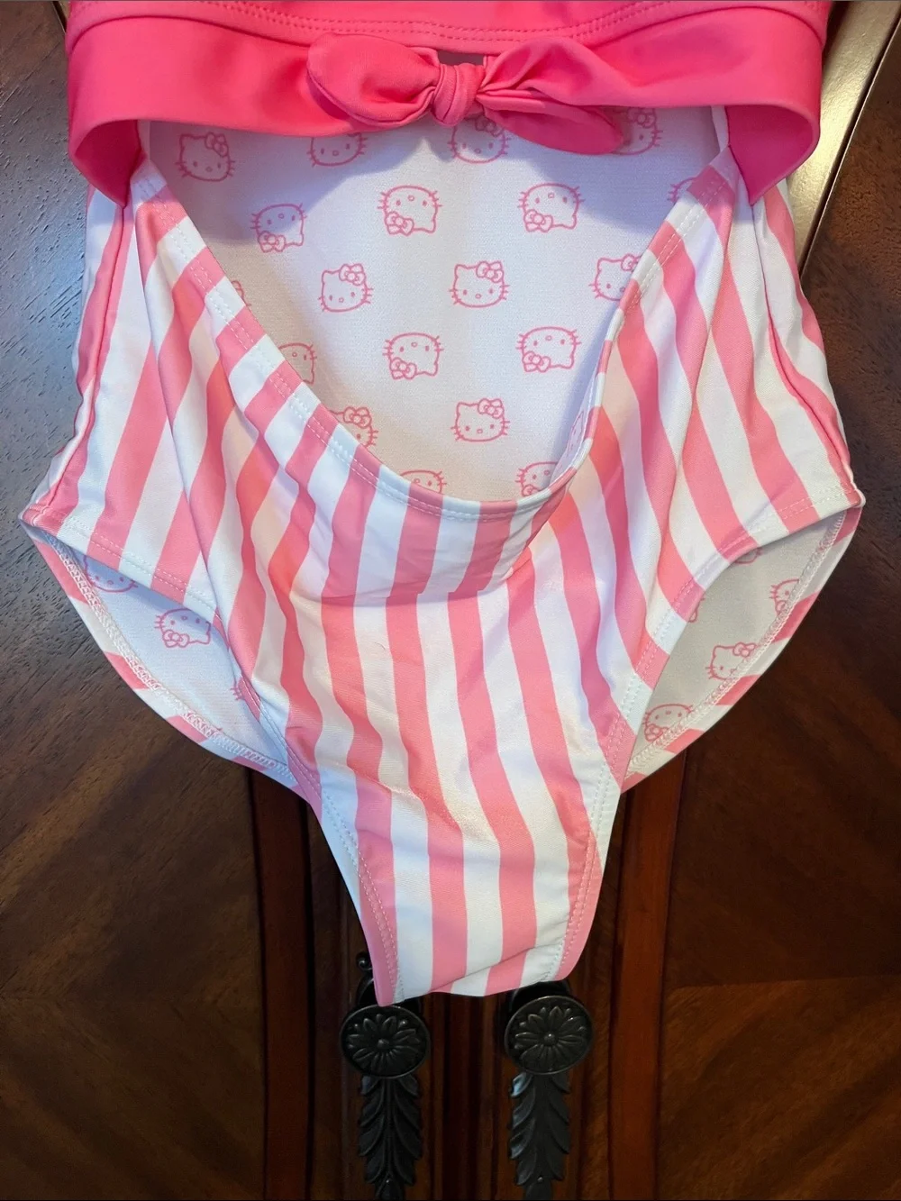 Hello Kitty Hot Pink and White Striped Girls Swim Suit